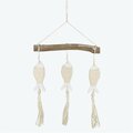 Youngs Wood Fish Hanger with Jute Tassels 61636